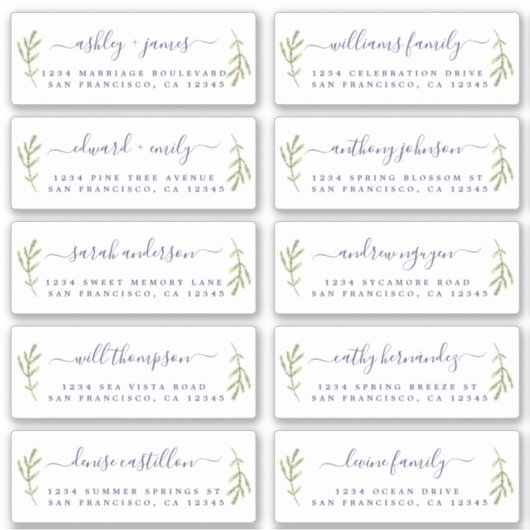 Pine Foliage Wedding Guest Address Labels (Vorderseite)