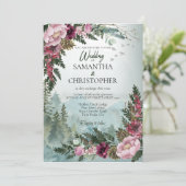 Pine Forest Burgundy Dusty Rose Wasserfarbenprägun Einladung (Stehend Vorderseite)