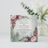 Pine Forest Dusty Rose Wasserfarbenprägung Einladung (Stehend Vorderseite)