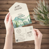 Pine Forest Mountain Adventure QR Code Hochzeit All In One Einladung