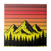 Pine Forest Over Mountains & Retro Sunset Frieze Fliese (Vorderseite)