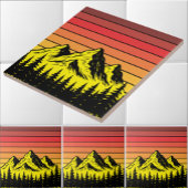 Pine Forest Over Mountains & Retro Sunset Frieze Fliese