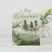 Pine Forest Snow Deer Frohe Weihnachtskarte (Stehend Vorderseite)