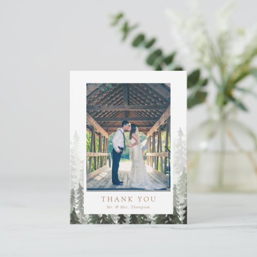 Pine Forest Wedding Vielen Dank Postkarte (Stehend Vorderseite)
