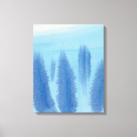 Pine Forest Winter Trees Lilac Blue Wasserfarbe Leinwanddruck (Vorderseite)