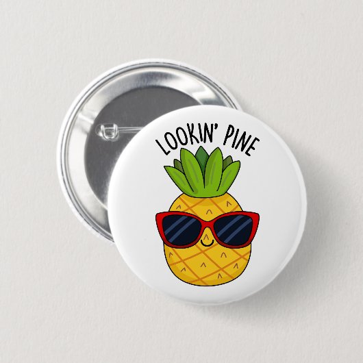 Pine Funny Pineapppun schauend Button (Vorne & Hinten)