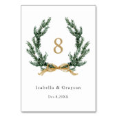Pine Garland Wreath Gold and Green Wedding Tischnummer (Rückseite)