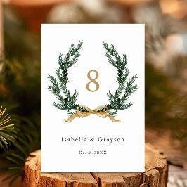 Pine Garland Wreath Gold and Green Wedding Tischnummer