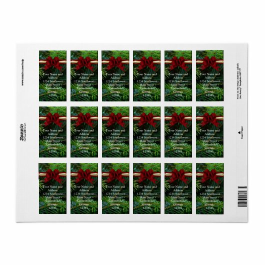 Pine/Gold/Red Bob Weihnachten Adressaufkleber (Vorne)