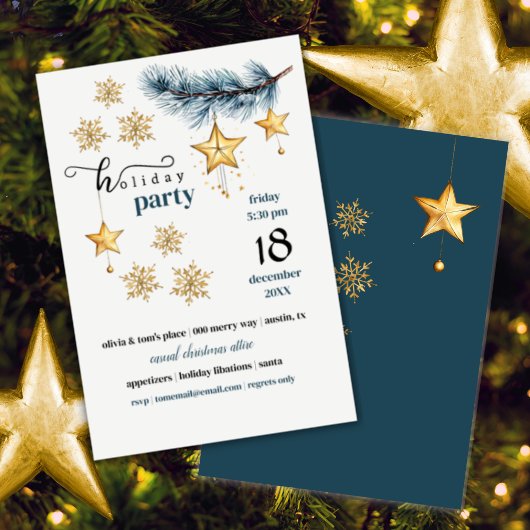 Pine Gold Snowflakes und Stars Party Einladung