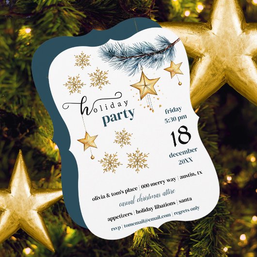 Pine Gold Snowflakes und Stars Party Einladung
