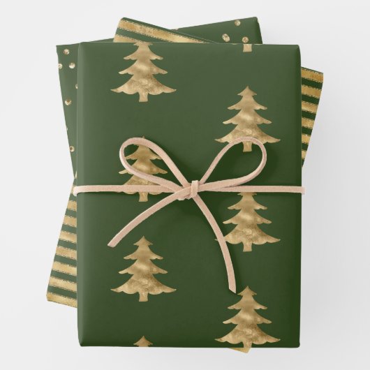 Pine Gold Weihnachtsbaum Streifen Sparkle Geschenkpapier Set (Beispiel)