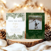 Pine & Gold Weihnachtsfoliage Hochzeit rettete das Einladung