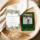 Pine & Gold Weihnachtsfoliage Hochzeit rettete das Einladung