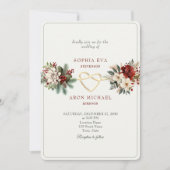 Pine Green and Red Winter Wedding Einladung (Vorderseite)