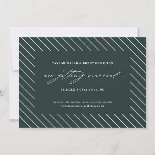 Pine Green Calligraphy Script-Foto Save the Date (Rückseite)