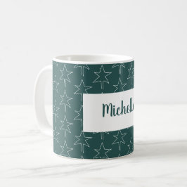 Pine Green Christmas Stars Muster Mit Monogramm Kaffeetasse