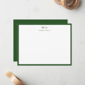 Pine Green Classic Border Monogram Korrespondenz Mitteilungskarte (Vorderseite/Rückseite Beispiel)