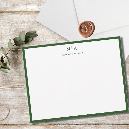 Pine Green Classic Border Monogram Korrespondenz Mitteilungskarte