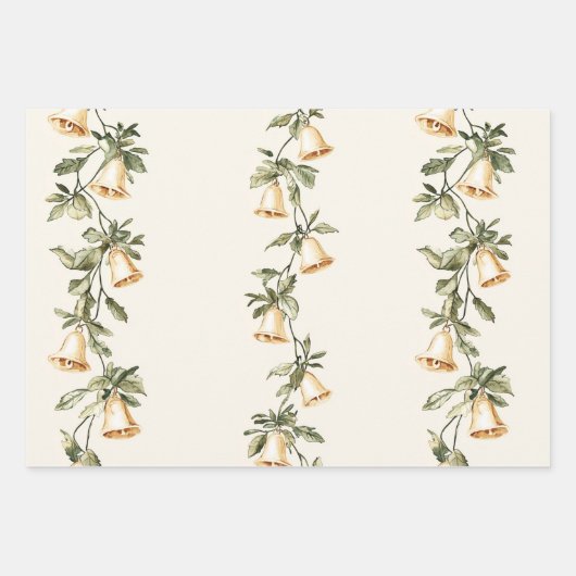 Pine Green Cream Christmas Bäume Glocken Schneeflo Geschenkpapier Set (Vorderseite 3)