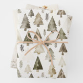 Pine Green Cream Christmas Bäume Glocken Schneeflo Geschenkpapier Set (Beispiel)
