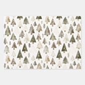 Pine Green Cream Christmas Bäume Glocken Schneeflo Geschenkpapier Set (Vorderseite)