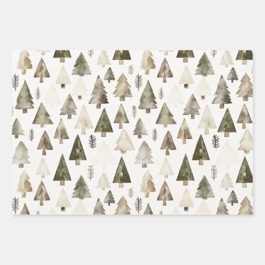 Pine Green Cream Christmas Bäume Glocken Schneeflo Geschenkpapier Set (Vorderseite)