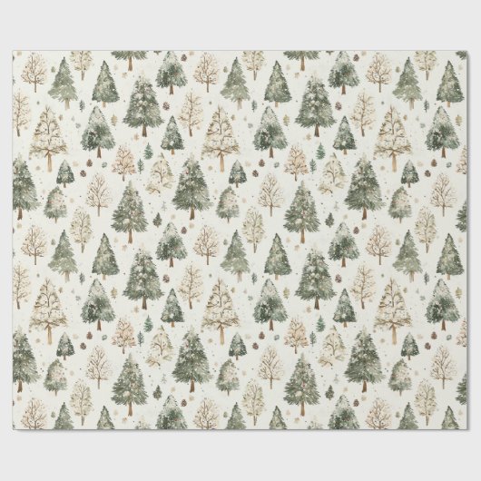 Pine Green Cream Christmas Trees Geschenkpapier (Flach)