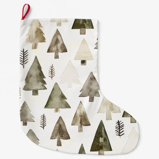 Pine Green Cream Christmas Trees Großer Weihnachtsstrumpf (Vorderseite)