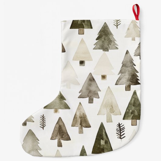 Pine Green Cream Christmas Trees Großer Weihnachtsstrumpf (Rückseite)