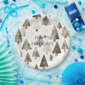 Pine Green Cream Christmas Trees Pappteller (Party)