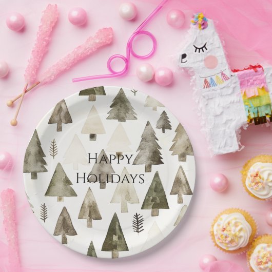 Pine Green Cream Christmas Trees Pappteller (Party)