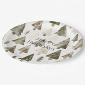 Pine Green Cream Christmas Trees Pappteller (Schrägansicht)