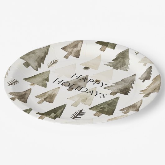 Pine Green Cream Christmas Trees Pappteller (Schrägansicht)