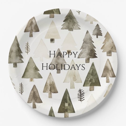 Pine Green Cream Christmas Trees Pappteller (Vorderseite)