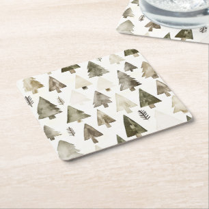 Pine Green Cream Christmas Trees Rechteckiger Pappuntersetzer