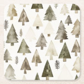 Pine Green Cream Christmas Trees Rechteckiger Pappuntersetzer (Vorderseite)