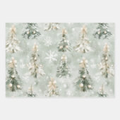 Pine Green Cream Christmas Trees Snowflakes Geschenkpapier Set (Vorderseite)