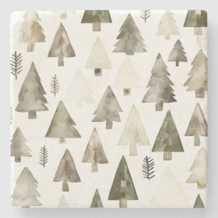 Pine Green Cream Christmas Trees Steinuntersetzer