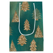 Pine Green Gold Glitzer Glam Weihnachtsbaumen Mittlere Geschenktüte (Rückseite)
