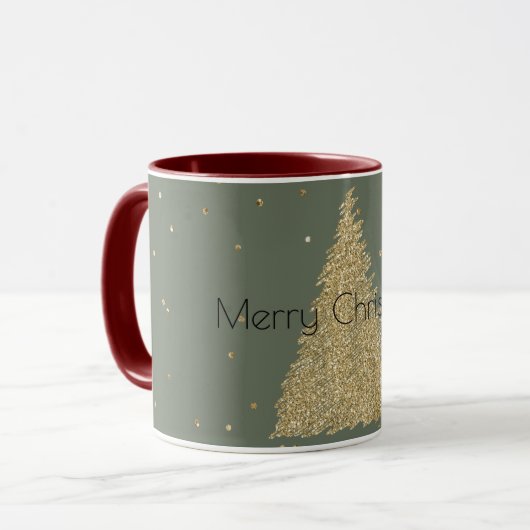 Pine Green Gold Glitzer Sparkle Weihnachtsbaum Tasse (Vorderseite Links)