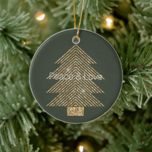 Pine Green Gold Glitzy Glitter Baum       Keramik Ornament