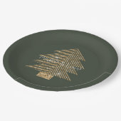 Pine Green Gold Glitzy Glitzer Weihnachtsbaum Pappteller (Schrägansicht)