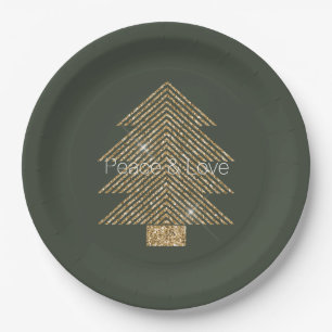 Pine Green Gold Glitzy Glitzer Weihnachtsbaum Pappteller
