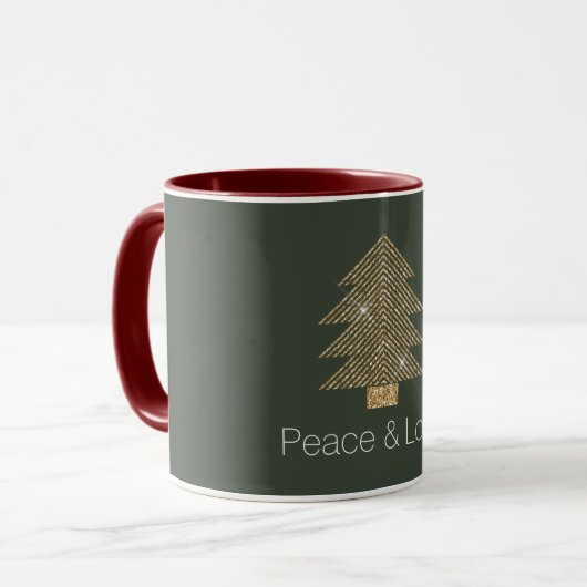 Pine Green Gold Glitzy Glitzer Weihnachtsbaum Tasse (Vorderseite Links)