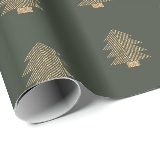 Pine Green Gold Glitzy Glitzer Weihnachtsbäume Geschenkpapier (Rolleneckpunkt)