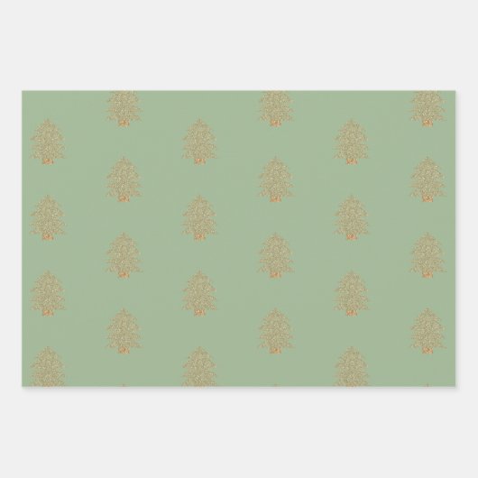 Pine Green Gold Glitzy Glitzer Weihnachtsbäume Geschenkpapier Set (Vorderseite 2)