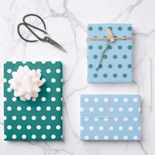Pine Green Ice Blue white polka dot Geschenkpapier Set (Vorderseite)