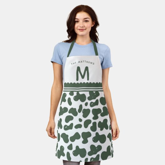 Pine Green Individuelle Name & Monogram Cow Muster Schürze (Getragen)