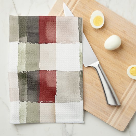 Pine Green Ivory Red Stripes Geschirrtuch (Viertel Falte)